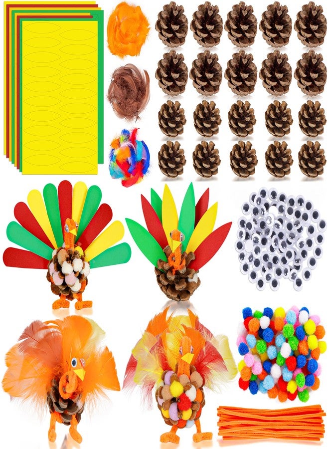 80UncleKimby 20 Sets Thanksgiving Turkey Craft Kit for Kids - Fall Pinecones DIY Arts and Crafts Set for Classroom Activities Supplies - Image 1